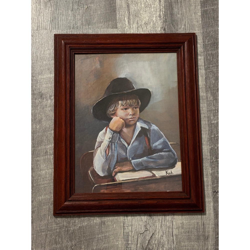 Sandra Kuck Vintage Boy in Hat Portrait Framed Art Print 16x21 Brown Red